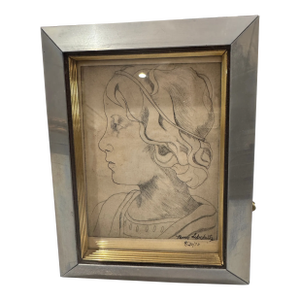 1970s Framed and Signed Pencil Portrait of a Greek Woman