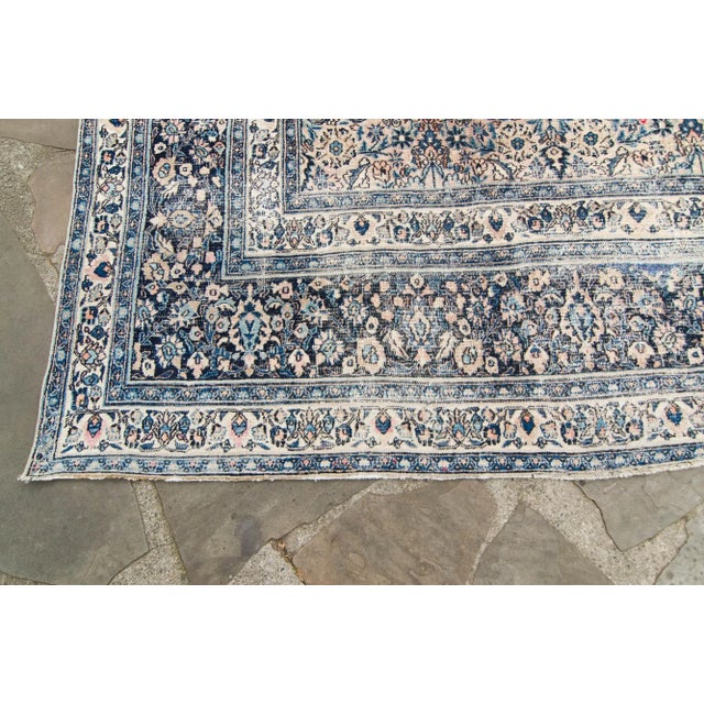 1910s Antique Distressed Blue Pink Blush Hand-Knotted Rug - 8’4” X 12’ For Sale In Los Angeles - Image 6 of 10