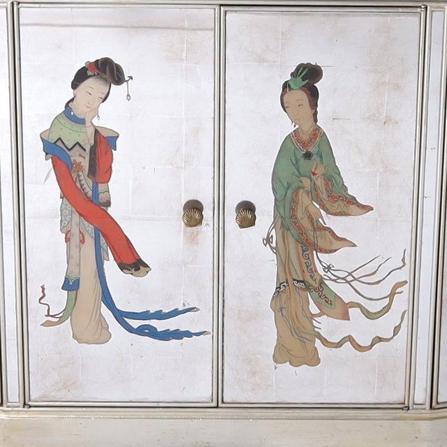 Chinoiserie Vintage Italian Chinoiserie Eglomise Mirrored Cabinet, Sideboard or Bar For Sale - Image 3 of 12