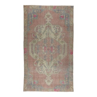 Vintage Turkish Oushak Rug – Soft Earth Tones With Tribal Medallion Design - 4' 3'' X 7' 5'' For Sale