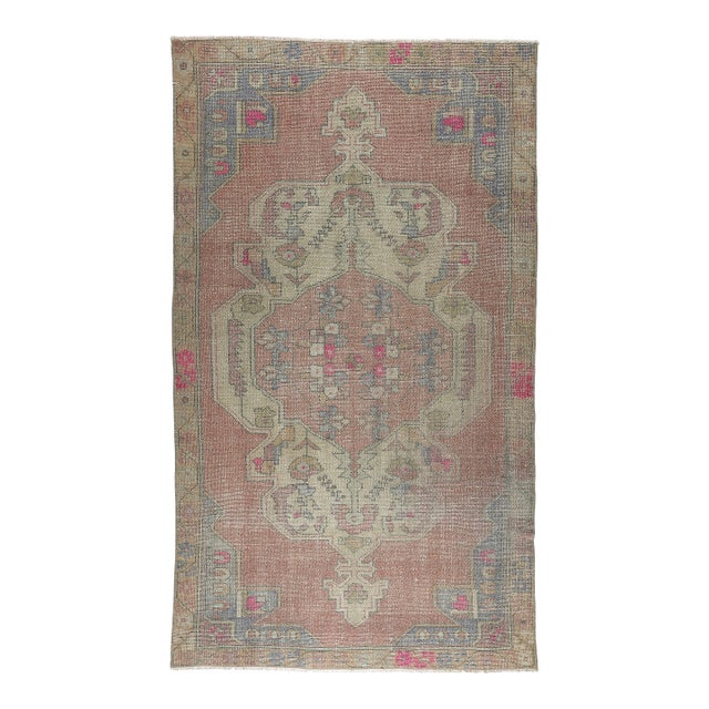 Vintage Turkish Oushak Rug – Soft Earth Tones With Tribal Medallion Design - 4' 3'' X 7' 5'' For Sale