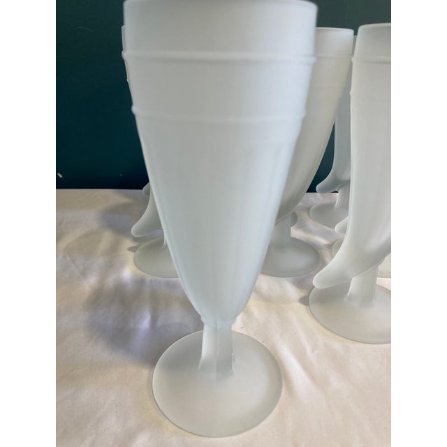 Vintage Frosted Horn-Shaped Pilsner Glasses, Set of Eight For Sale - Image 9 of 11