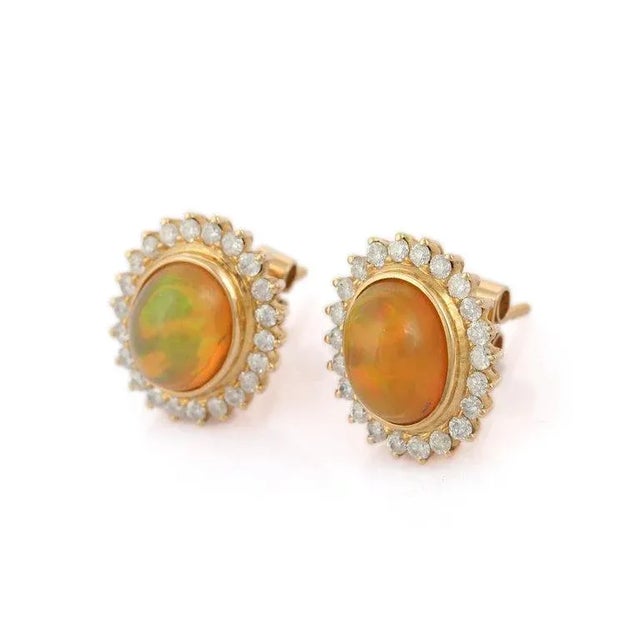 Opal Halo Diamond Statement Stud Earrings in 18k Gold , a Pair For Sale - Image 4 of 8