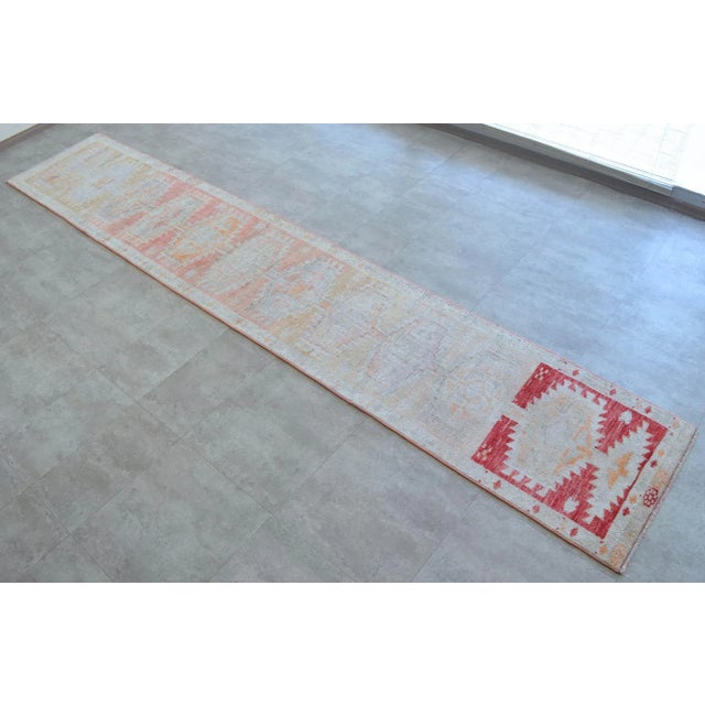 Rose Hand-Made Turkish Runner Rug . Soft Colors Tribal Herki Runner Rug Hallway Decor - 2′4″ × 13′ For Sale - Image 8 of 12