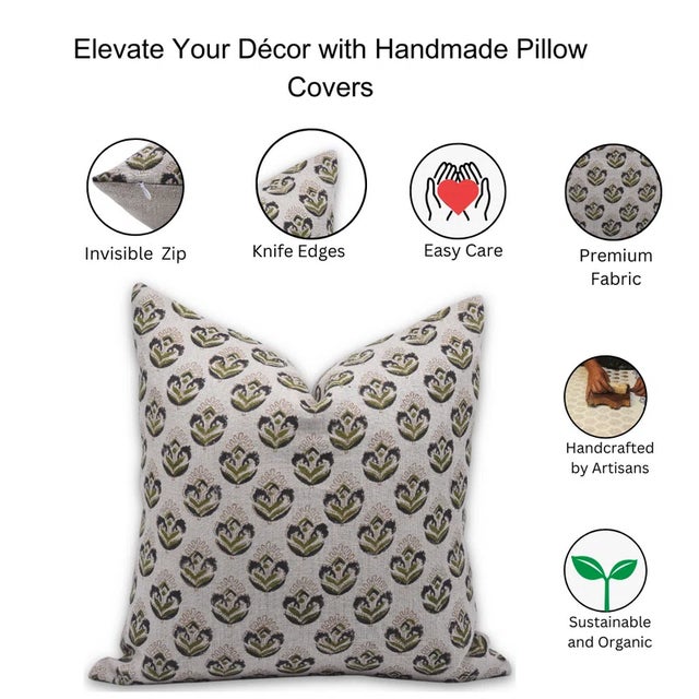 Fabdivine Decorative Cushion Cover 20x20 Inch Vintage Block Print Design- Chui Mui For Sale - Image 4 of 4