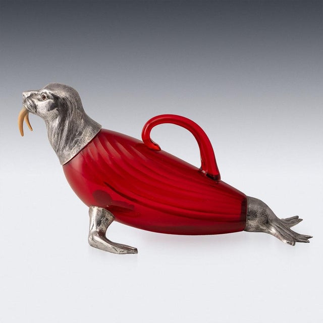 Vintage German Silver-Mounted Walrus Claret Jug, 1960s For Sale - Image 3 of 18