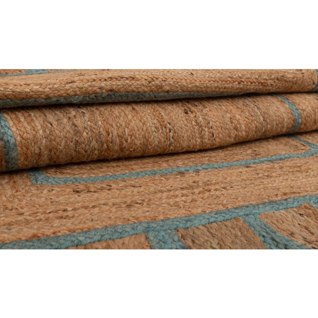 Scallop Jute Turquoise Blue Hand Made Rug 2.5x8 Ft. For Sale - Image 10 of 13