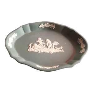 Wedgwood England Green Jasperware Oval Trinket Holder