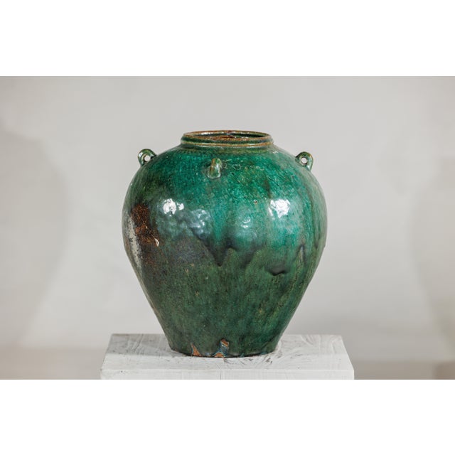 Antique Thai Green-Glazed Water Jar Planter with Loop Handles For Sale - Image 18 of 18