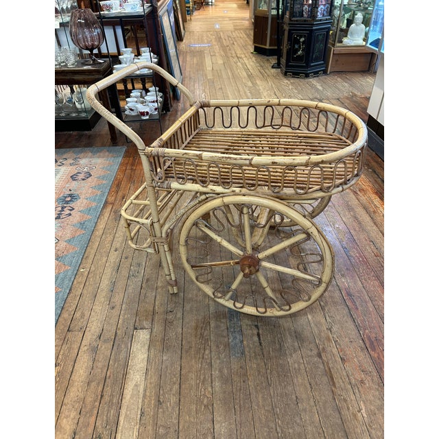 Midcentury Modern Rattan Bamboo & Wicker Bar Cart For Sale - Image 9 of 17