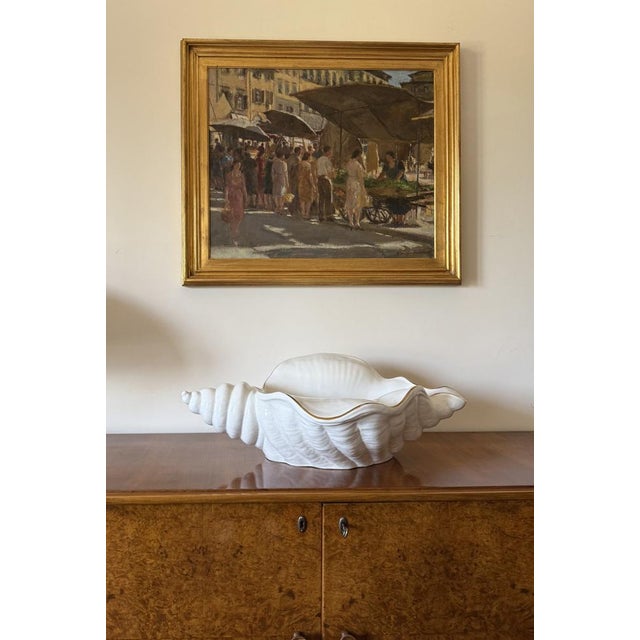 Hollywood regency cast white ceramic sculpture in the shape of a Shell Italy, 1970s. H 23 cm - 46 × 72 cm marked ‘made in...