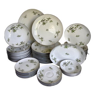 1960s Wentworth China “Bamboo” Japanese Porcelain Dinnerware Set With Platinum Trim – 44 Pieces For Sale