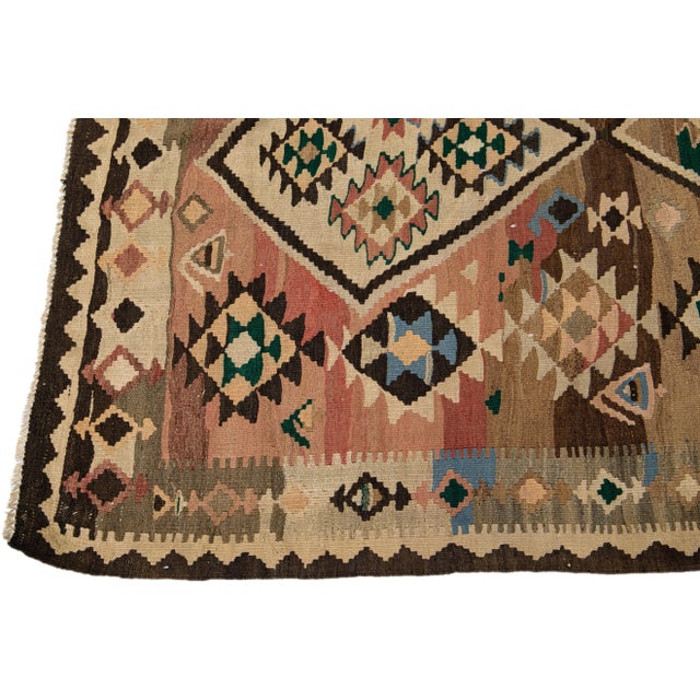 1960s Vintage Turkish Kilim Beige Handmade Tribal Wool Rug For Sale - Image 4 of 10