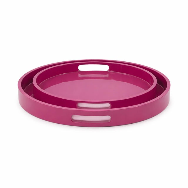 Kenneth Ludwig Chicago Saint Tropez Round Tray Set of 2 - Fuchsia For Sale - Image 4 of 10