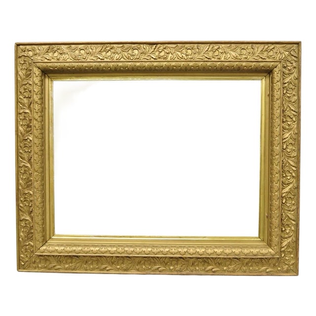 Antique Victorian Gold Gilt Oak Wood Leafy Scroll Deep Picture Frame 32.5 X 26.5 For Sale