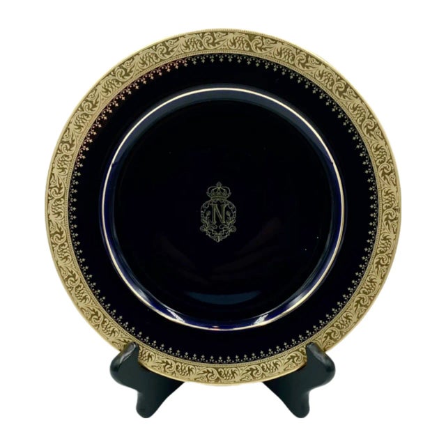 Vintage Le Negresco Hotel Nice, France Cobalt Blue & Gold Plates- Set of 4 For Sale - Image 10 of 13