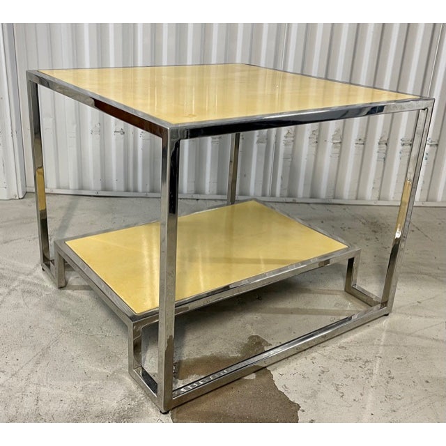 Late 20th Century Modern History Home Vellum and Chrome Accent Table