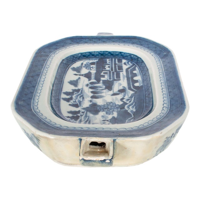 Antique Chinese Qing Canton Blue & White Export Porcelain Warming Dish 1800 For Sale - Image 4 of 15
