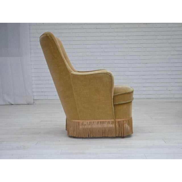 Danish Armchair in Light Green Furniture Velour, 1970s For Sale - Image 6 of 17