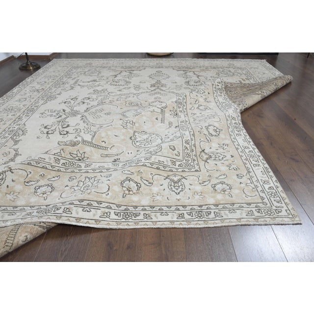Beige 1970s Vintage Persian Handmade Wool Cotton Brown Beige Area Rug For Sale - Image 8 of 11