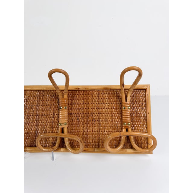 Large Bamboo Rattan and Woven Cane Wall Coat Rack, Italy, 1970s For Sale - Image 12 of 18