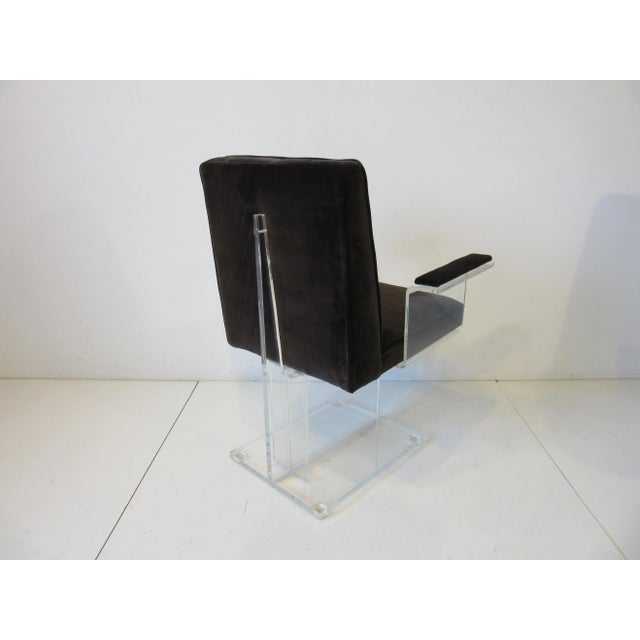 Plastic Vladimir Kagan Upholstered Lucite Pedestal Armchairs - A Pair For Sale - Image 7 of 12