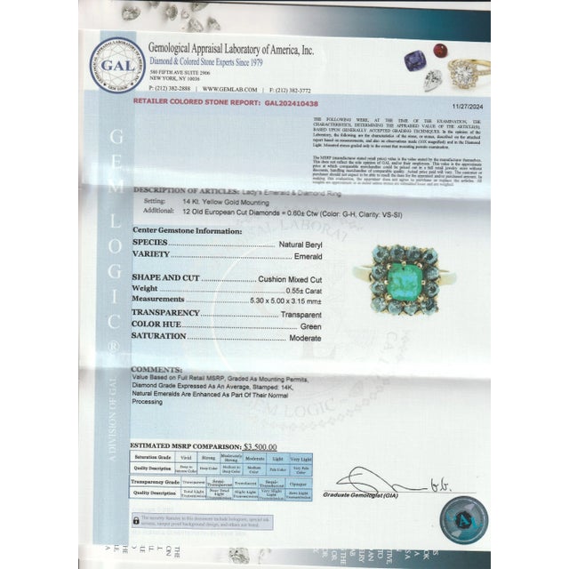 Antique 14k Gold, Emerald, and Diamond Cocktail Ring For Sale - Image 12 of 12