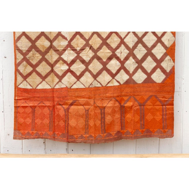 Textile Fine Saffron Bagh Phulkari Silk Throw For Sale - Image 7 of 10