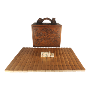 One-of-a-Kind Antique Mahjong Set From the 1920s in Amazing Carved Box