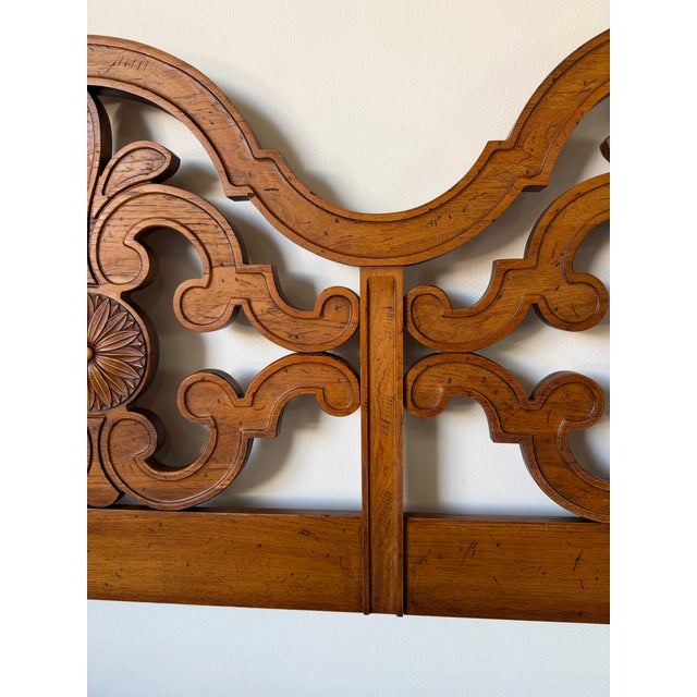 Wood Vintage Thomasville Spanish Mediterranean Carved Wood Queen Headboard For Sale - Image 7 of 12