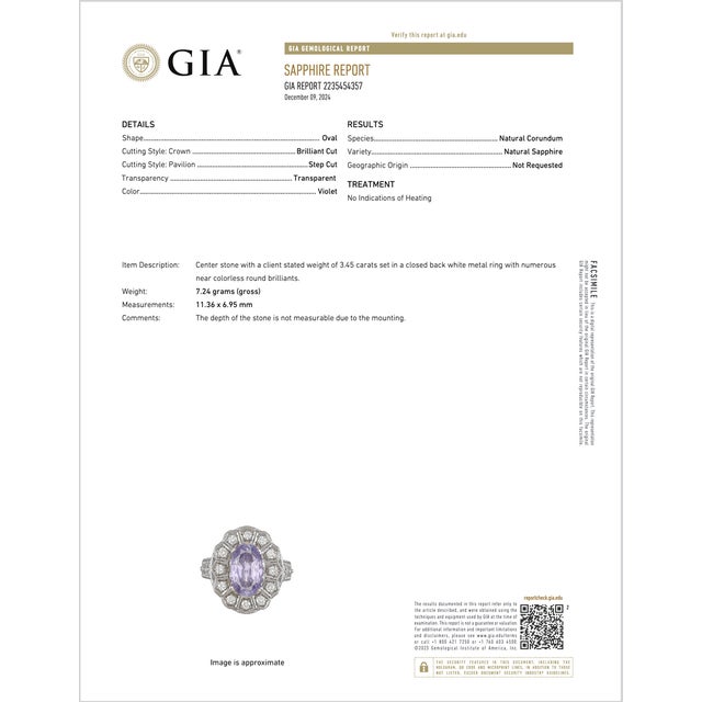 Gia Certified Natural 4cts vs F Diamond No Heat Violet Sapphire 18k Gold Art Deco Etruscan Halo Ring, Size 5.5 For Sale - Image 10 of 10