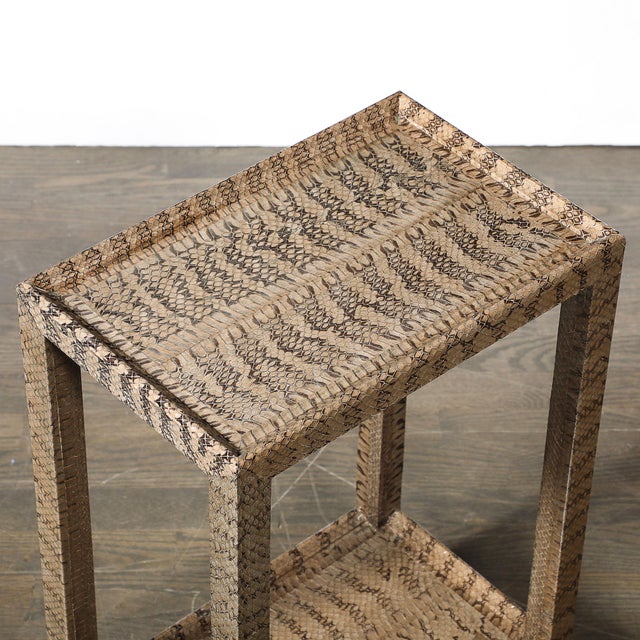 This Mid-Century Modernist side table, designed by Karl Springer circa 1980, is an exceptional example of his ability to...