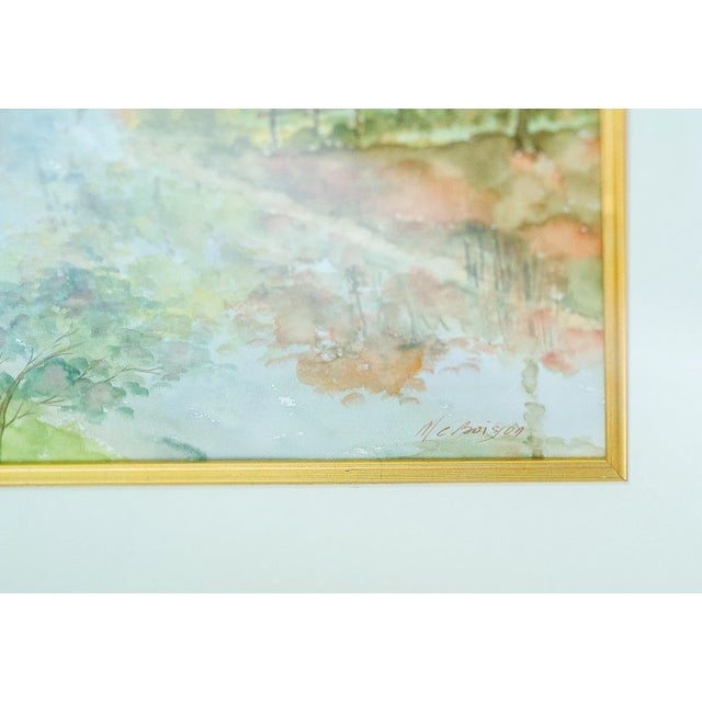 Late 20th Century Late 20th Century Mc Boisson - Countryside Landscape, Watercolor on Paper For Sale - Image 5 of 6