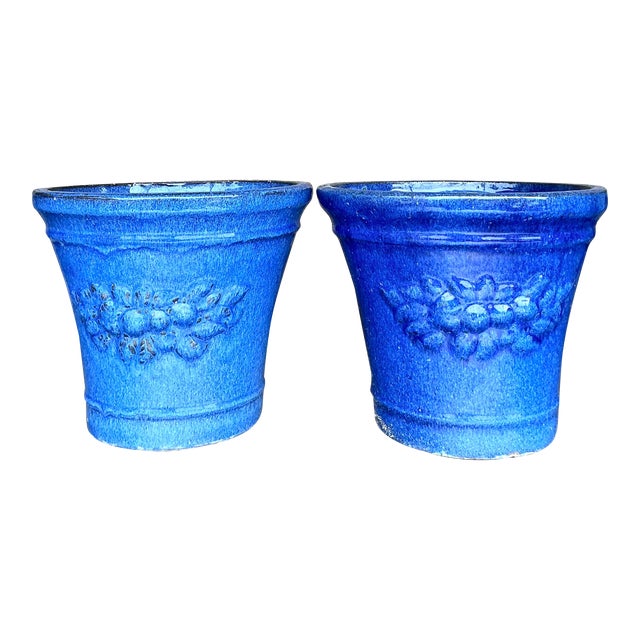 Vintage Boho Glazed Ceramic Pots - a Pair For Sale