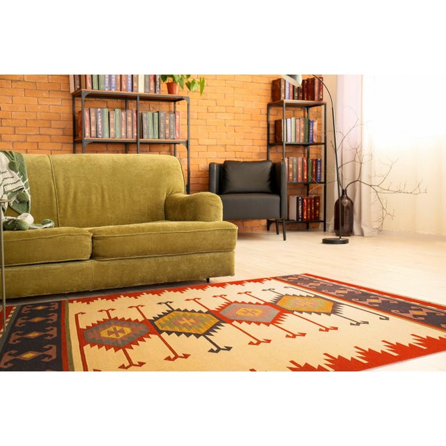 5x8 Timeless Kilim Multicolor Geometric Modern Flatweave Wool Carpet Rug For Sale - Image 4 of 4