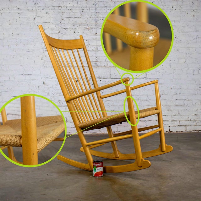 Late 20th Century Scandinavian Modern Rocking Chair Model J16 by Hans Wegner Beechwood & Natural Cord Seat For Sale - Image 16 of 17