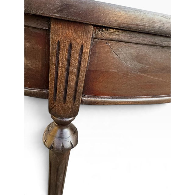 1940s Vintage Refinished Oval Mahogany Frame Coffee Table With Storage Drawer and Carved Details For Sale - Image 5 of 11