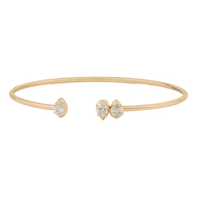 Modern Pear Cut Diamond Open Cuff Bangle Bracelet for Her in 14k Yellow Gold For Sale