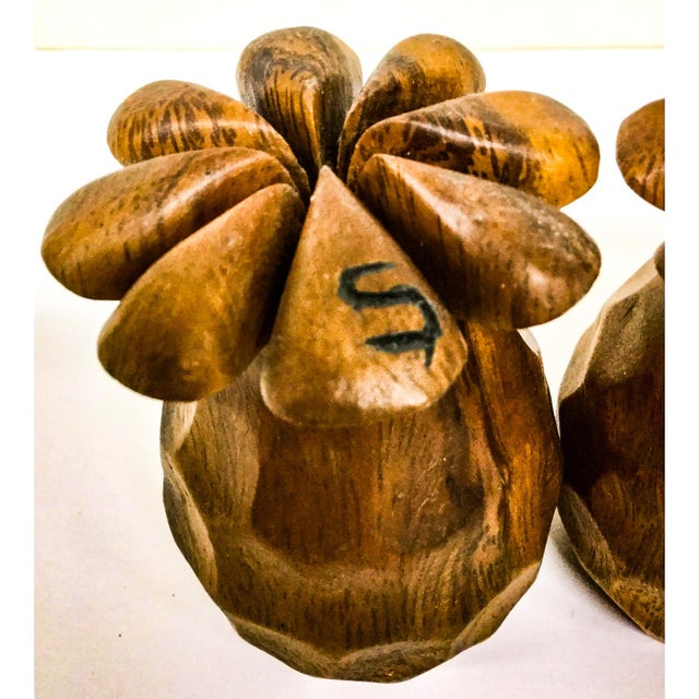 Vintage Wood Carved Pineapple Shaped Shakers - A Pair For Sale - Image 4 of 9