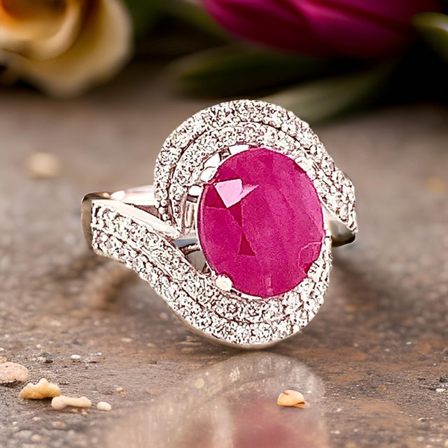 Natural Ruby Diamond Ring 14k Gold 6.32 TCW GIA Certified For Sale - Image 4 of 13