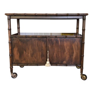19th Century Traditional Faux Bamboo Bar Cart Cabinet For Sale