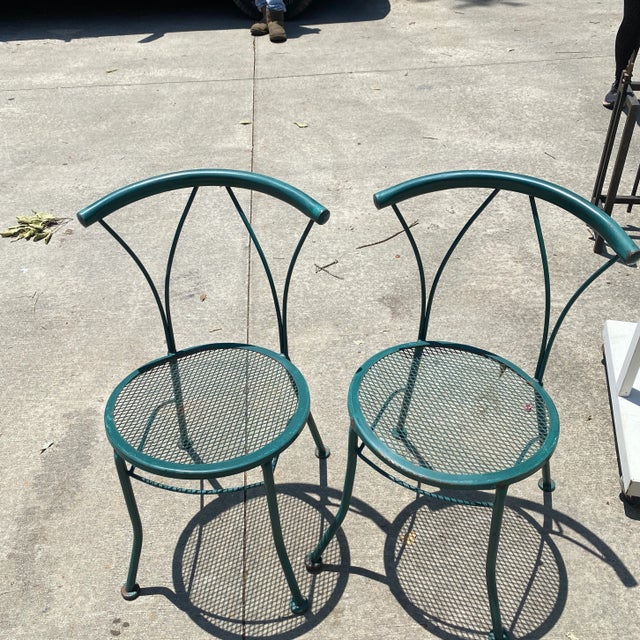 Metal Green Metal Outdoor Mid Century Mesh Chairs - Set of 2 For Sale - Image 7 of 7