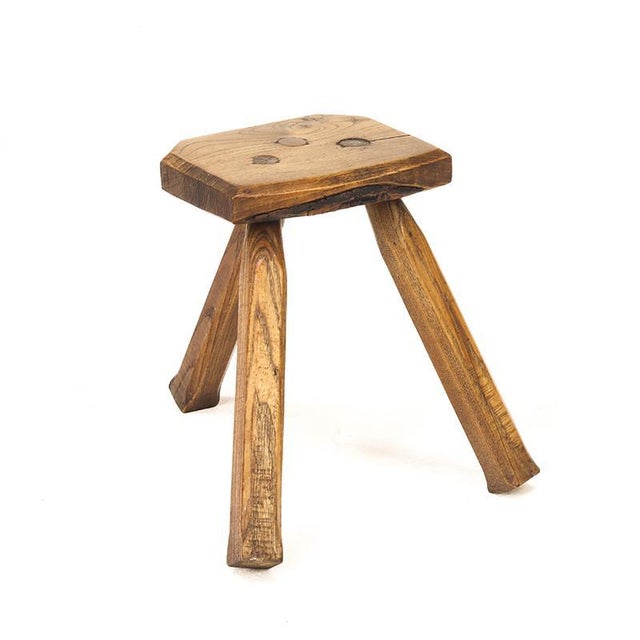 1960s Brutalist Rustic Wabi Sabi Oak Stool For Sale - Image 5 of 8
