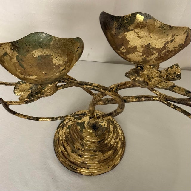 Metal Vintage Brutalist Hand Gilt Wrought Iron Bird Candelabra – Newly Painted For Sale - Image 7 of 12