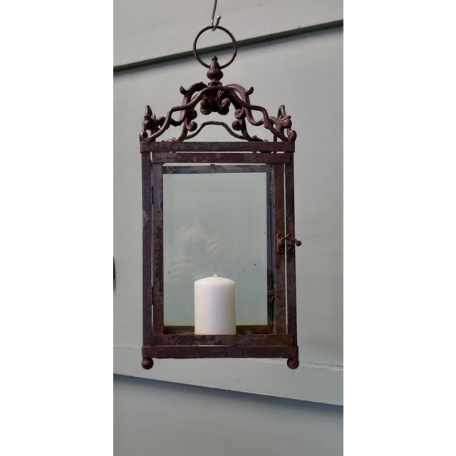 French Arts and Crafts Wrought Iron Hall Lantern For Sale - Image 3 of 7