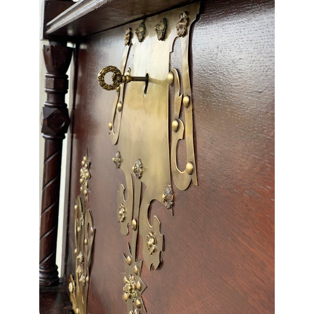 Bronze Arts & Crafts Oak Sideboard With Dry Bar Top and Cupboard in Oak, Bronze & Brass For Sale - Image 8 of 13