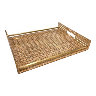 Gabriella Crespi Style Dior Lucite Caning Brass Tray For Sale