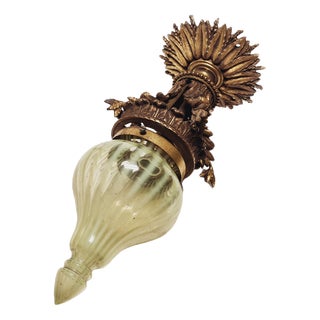 Empire Bronze Pending Lamp with Uranium Glass, France, 1890s For Sale