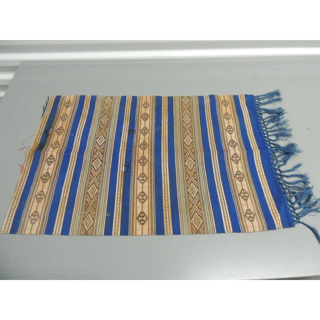 Vintage Blue & Brown Stripes Turkish Woven Textile For Sale - Image 4 of 4