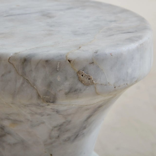 Petite Italian White Carrara Marble Stool, Italy 20th Century For Sale - Image 9 of 11